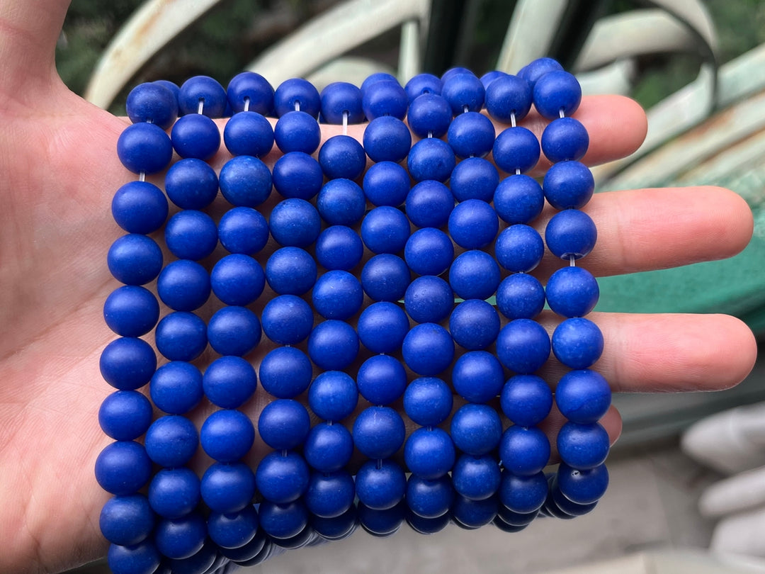 15" 10mm matte lapis blue dyed jade Round beads
