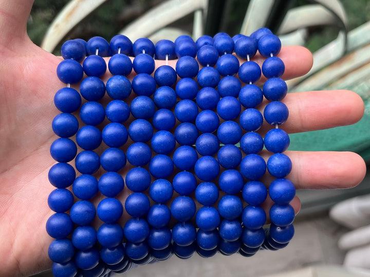 15" 10mm matte lapis blue dyed jade Round beads