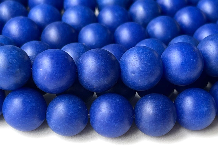 15" 10mm matte lapis blue dyed jade Round beads