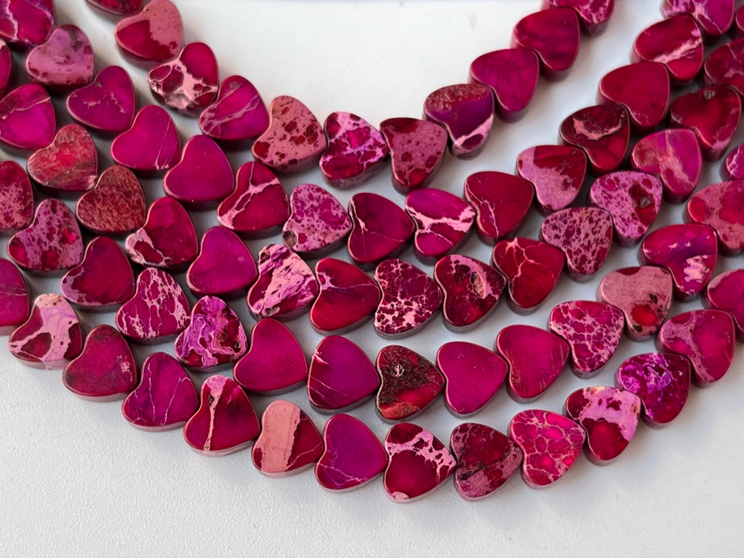 15.5" 6mm Purple red Sea Sediment heart beads, emperor jasper heart