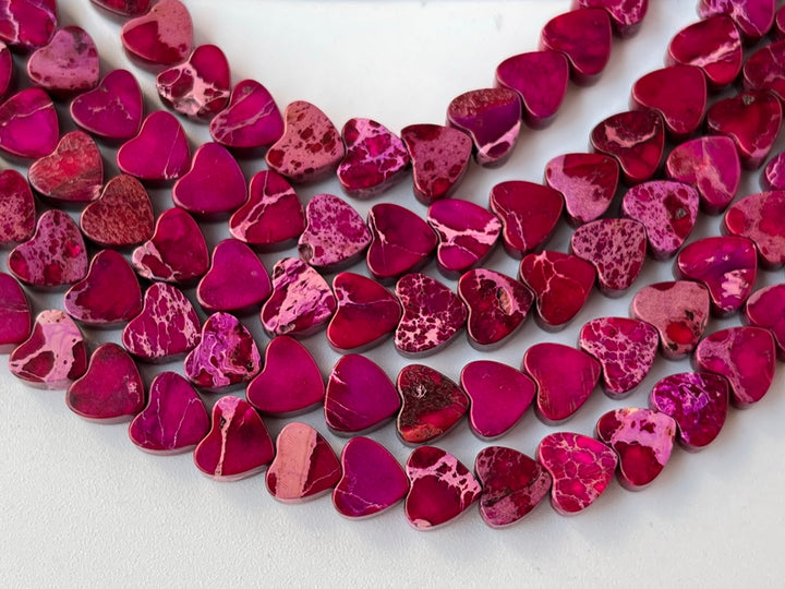 15.5" 6mm Purple red Sea Sediment heart beads, emperor jasper heart