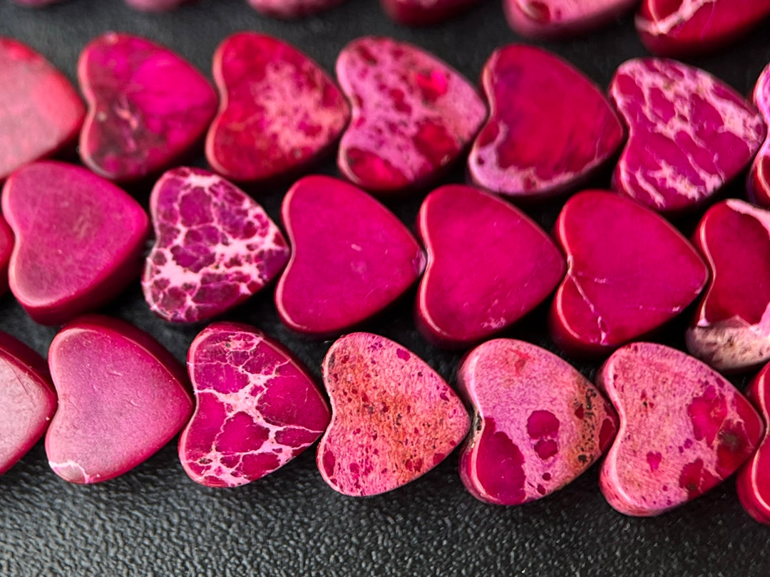 15.5" 6mm Purple red Sea Sediment heart beads, emperor jasper heart