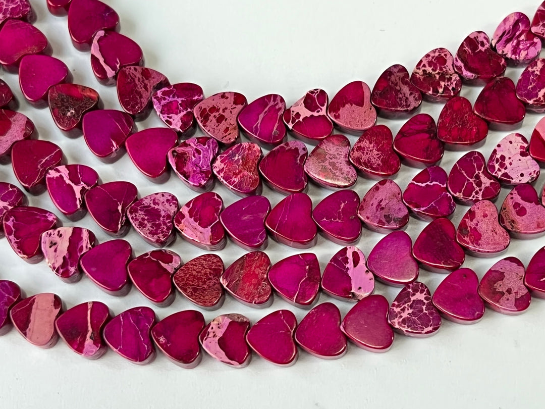 15.5" 6mm Purple red Sea Sediment heart beads, emperor jasper heart