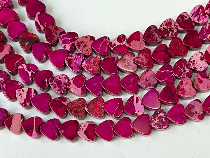 15.5" 6mm Purple red Sea Sediment heart beads, emperor jasper heart