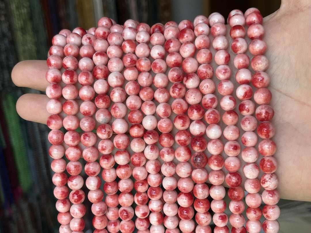 15“ 8mm red Dyed jade round beads for jewelry making