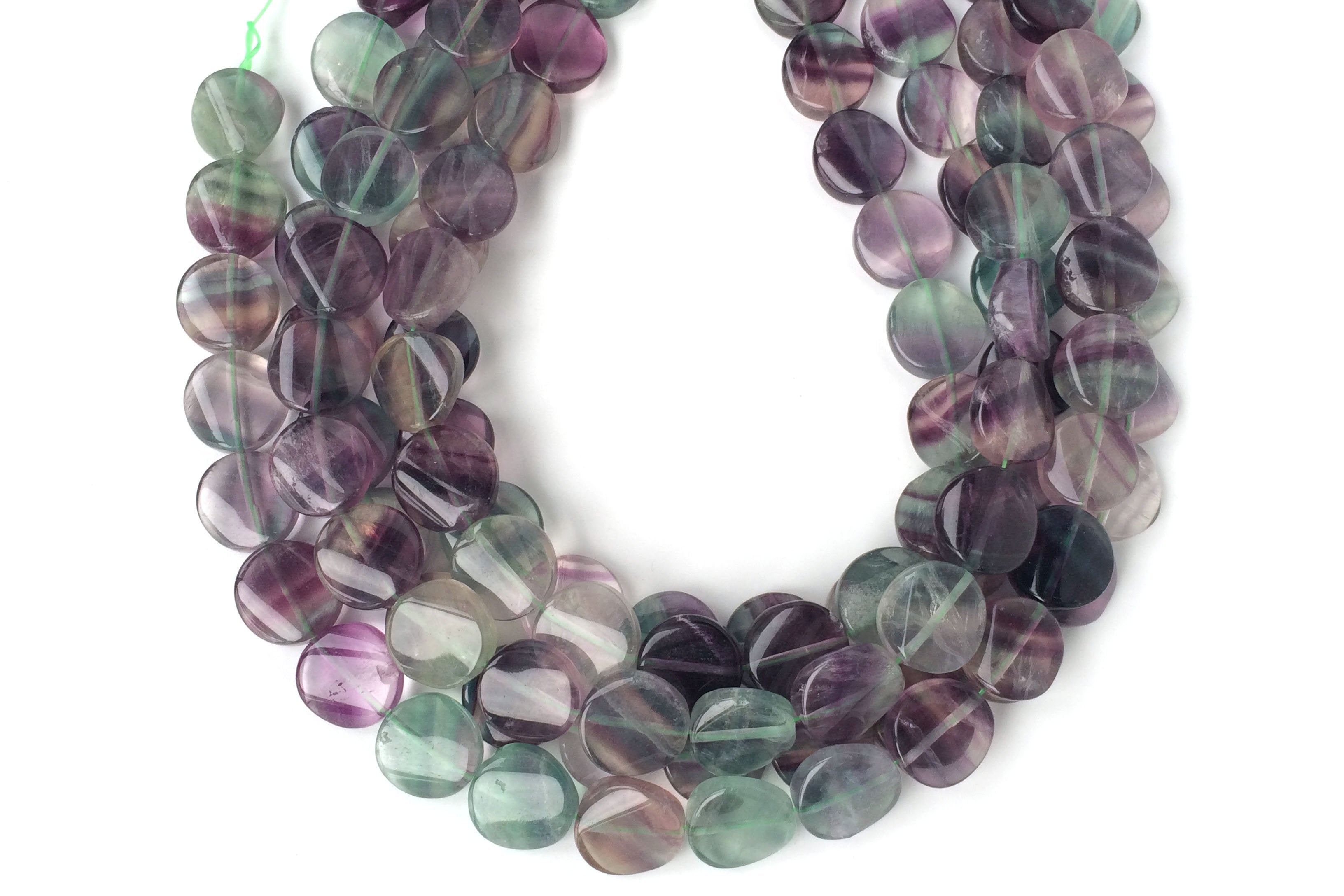 15.5" 16mm Natural Rainbow fluorite twisted wave round coin beads