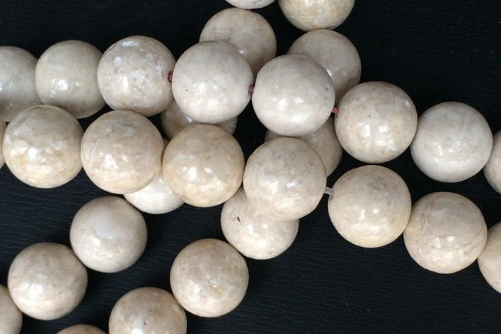 15.5" 8mm/10mm/12mm Natural river stone round beads, beige White gemstone