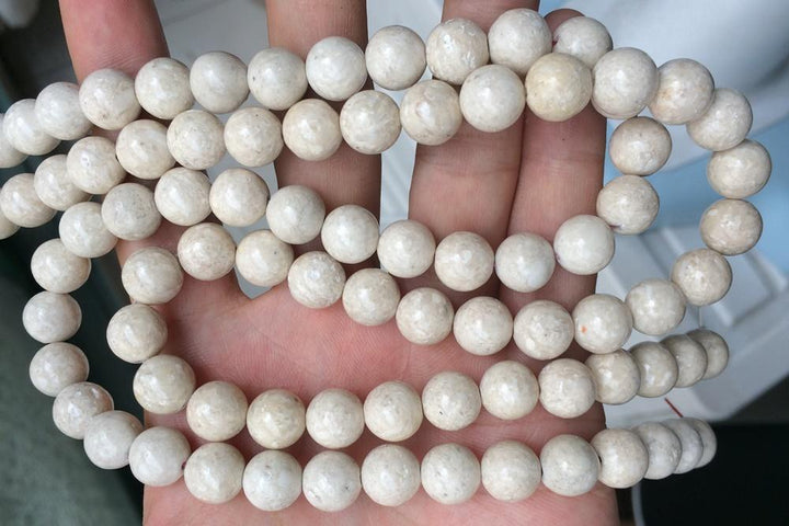 15.5" 8mm/10mm/12mm Natural river stone round beads, beige White gemstone