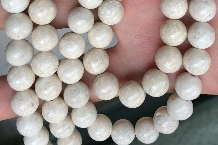 15.5" 8mm/10mm/12mm Natural river stone round beads, beige White gemstone