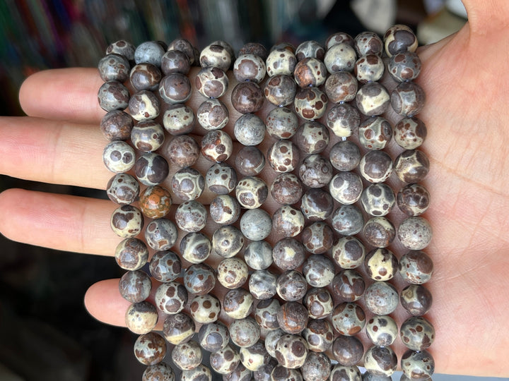 15“ 8mm Natural Asteroid Jasper Round Beads Chocolate Ocean Jasper