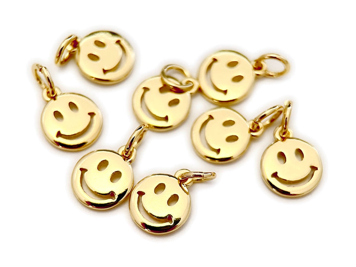 4PCS 8mm gold plated brass Happy Face Charm, Double Sided findings