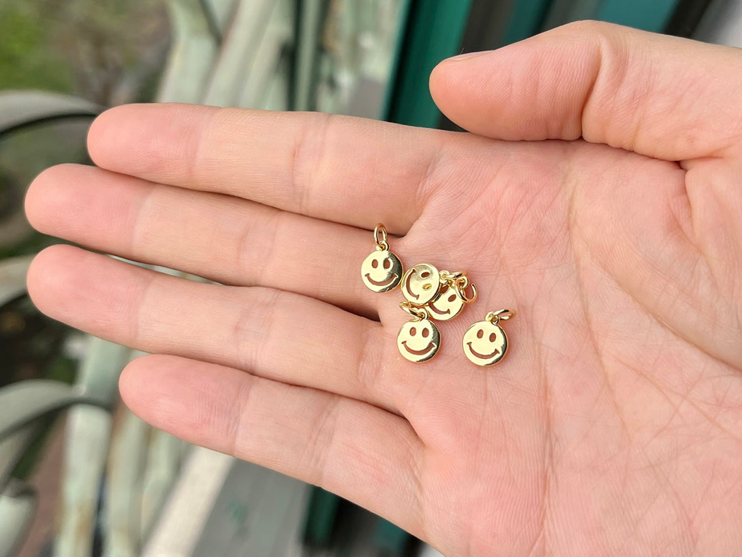 4PCS 8mm gold plated brass Happy Face Charm, Double Sided findings