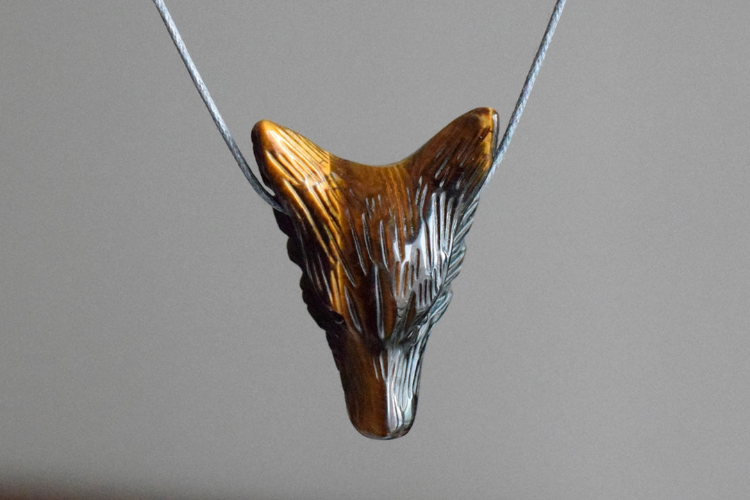 1pcs 30mm Natural Yellow tiger eye carving wolf head pendant