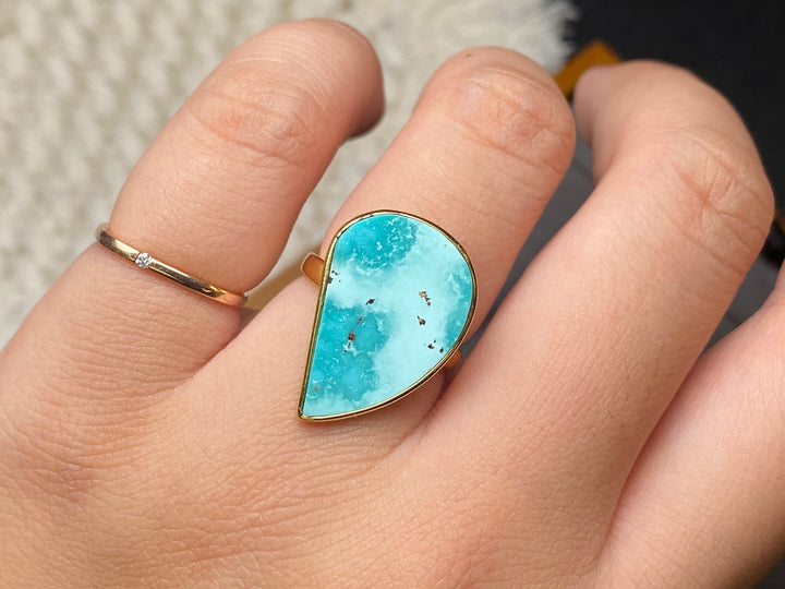 14K gold plated Natural genuine HuBei turquoise stone ring
