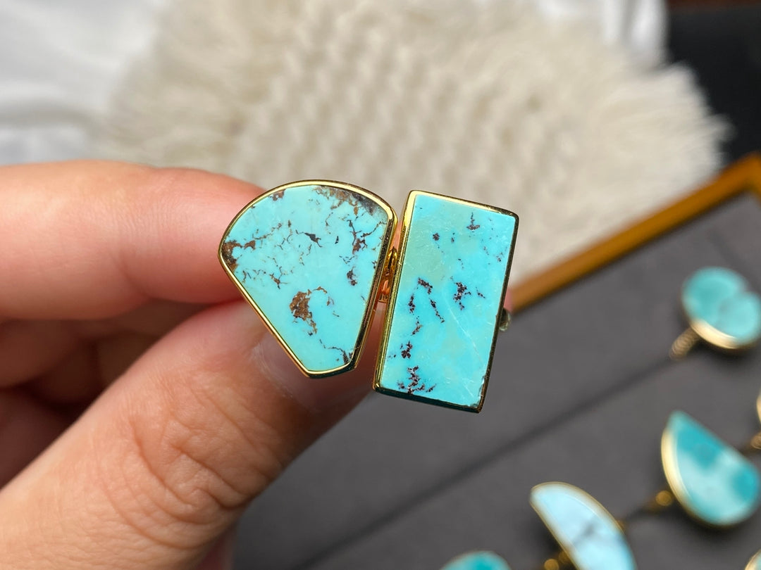 14K gold plated Natural genuine HuBei turquoise stone ring