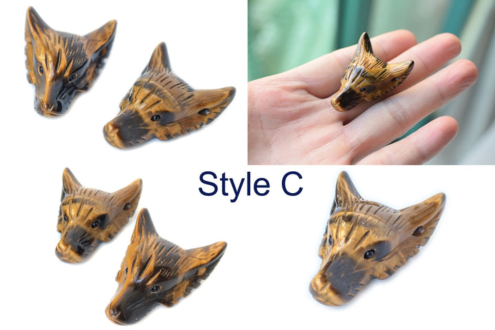 1pcs 30mm Natural Yellow tiger eye carving wolf head pendant