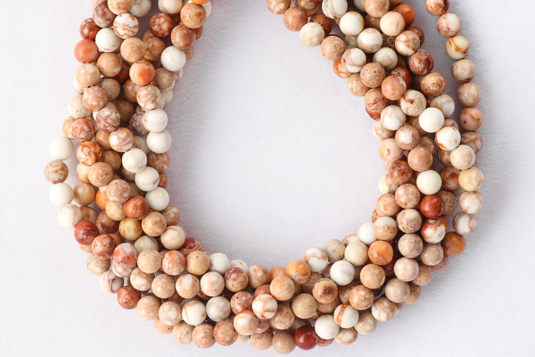 15.5" 8mm cream beige orange emperor jasper round beads, Sea Sediment