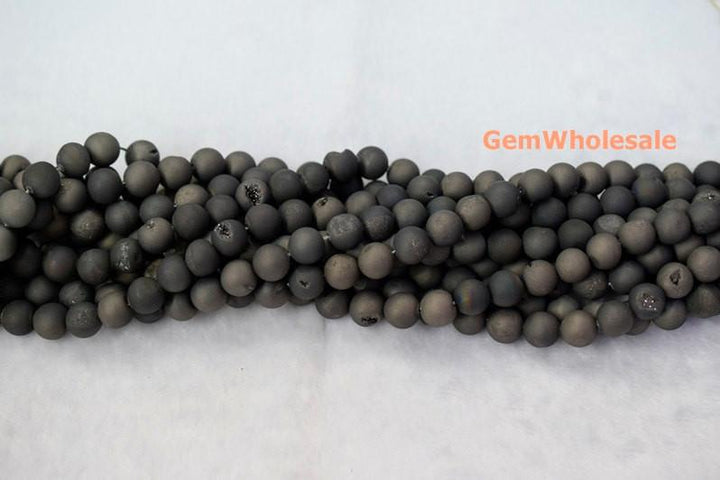 15" 6mm/8mm/10mm Dark grey druzy Agate Round beads