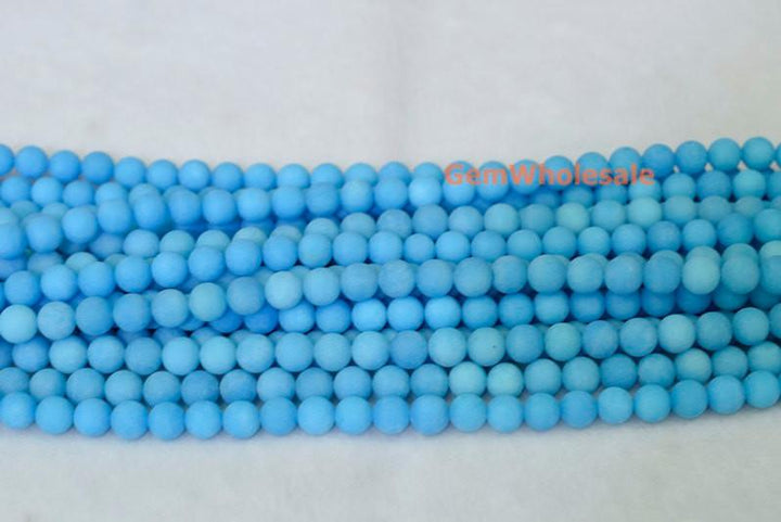 15.25" 6mm/8mm/10mm/12mm matte blue dyed jade Round beads gemstone