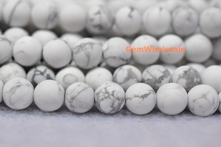15.5" 8mm/10mm Matte/frosted natural white howlite round beads, White gemstone