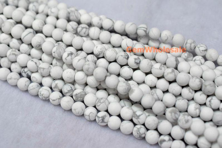 15.5" 6mm Matte/frosted natural white howlite round beads, White gemstone