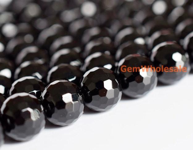 15.5" 6mm/8mm Black onyx/agate round 128 faceted beads,gemstone