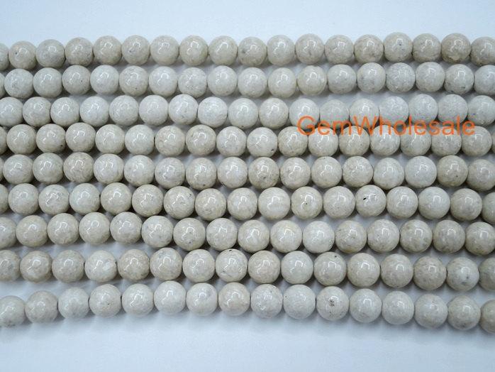 15.5" 8mm/10mm/12mm Natural river stone round beads, beige White gemstone