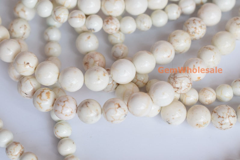 15.5" 14mm/16mm Natural Cream White howlite round beads, Ivory white beige gemstone