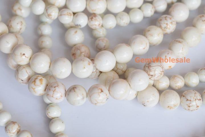 15.5" 14mm/16mm Natural Cream White howlite round beads, Ivory white beige gemstone