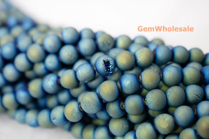 15" plating 6mm/8mm/10mm/12mm/14mm blue druzy Agate Round beads