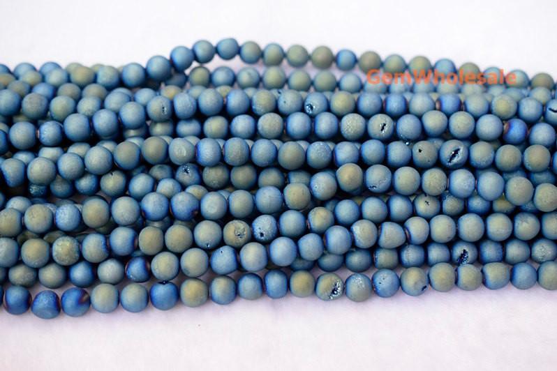15" plating 6mm/8mm/10mm/12mm/14mm blue druzy Agate Round beads
