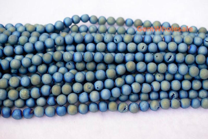 15" plating 6mm/8mm/10mm/12mm/14mm blue druzy Agate Round beads